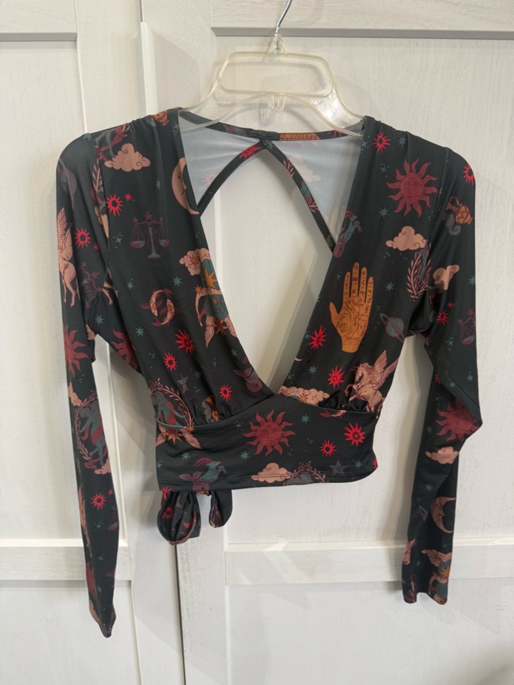 Black Celestial Wrap Crop Top with Long Sleeves